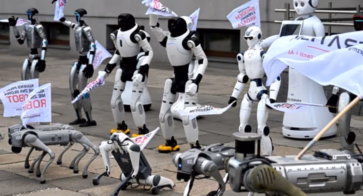 Des robots manifestent en Pologne contre l'intelligence artificielle